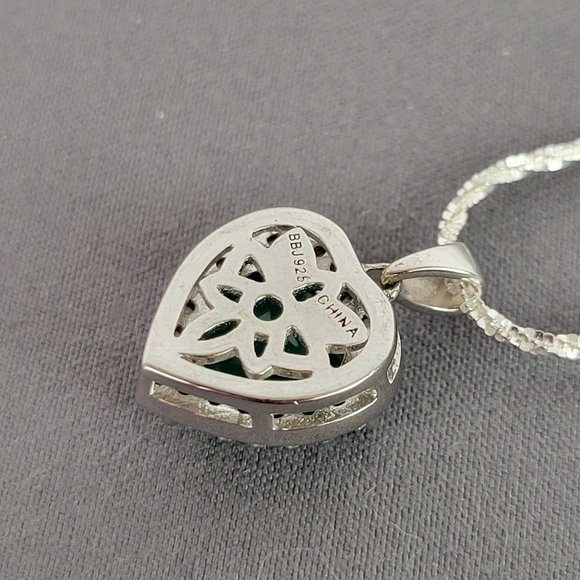 Green Onyx Rhodium Over Silver Heart Necklace, Ring (Sz 7.5), & Earrings - Picture 5 of 16